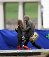 Natalie Portman and Stellan Skarsgård on set.