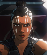 Valkyrie voiced by Tessa Thompson in Earth-Sakaaran Iron Man.
