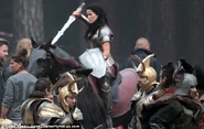 Jaimie Alexander on set as Sif.