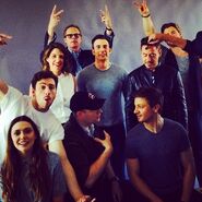 Avengers: Age of Ultron Cast at SDCC'14 (which includes: Robert Downey Jr, Chris Evans, Chris Hemsworth, Elizabeth Olsen, Aaron Taylor-Johnson, Paul Bettany, Mark Ruffalo, Jeremy Renner, Cobie Smulders, and Scarlett Johansson)