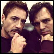 Robert Downey Jr. and Mark Ruffalo on set