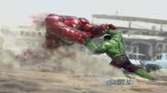 Tony Stark using the Hulkbuster against Hulk concept art