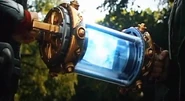 Thor using the tesseract to transport Loki to Asgard.
