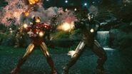 Iron Man and War Machine fighting Hammer Drones.