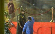 Tom Hiddleston on set as Loki