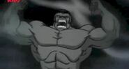 Bruce's first transformation into Grey Hulk.