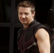 Jeremy Renner on set as Hawkeye.