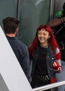 Rila Fukushima on set as Yukio.