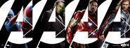 Banner featuring Captain America, Bruce Banner, Tony Stark and Thor for the Avengers.