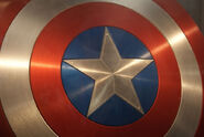 Captain America's shield close up shot.