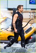 Jeremy Renner on set as Hawkeye.