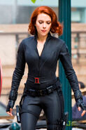 Scarlett Johansson on set as Black Widow.