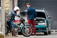 Andrew Garfield on set with Shailene Woodley.