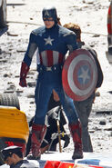 Chris Evans on set in costume.