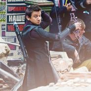 Jeremy Renner on set