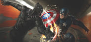 Black Panther's Vibranium claws hitting Captain America's shield.