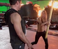 Gwyneth Paltrow with Robert Downey. Jr On Set