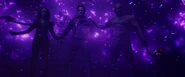 The Guardians of the Galaxy collectively wielding the power of the Power Stone.