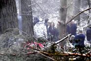 Black Widow stand-in filming scenes in the Hampshire Woods in England