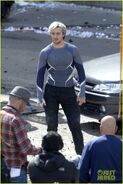 Aaron Taylor-Johnson on set as Quicksilver.