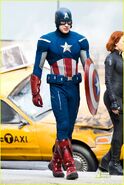 Chris Evans on set as Cap.