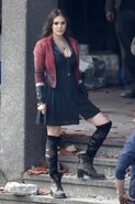 Elizabeth Olsen on set as Scarlet Witch