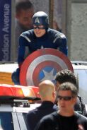 Chris Evans on set in costume.