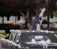 Mr. Fantastic greeting from his wedding car.