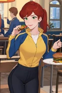 While Mary Jane Having a Burger Some of the Others Students of Midtown High School are Wearing the Same Sports Clothes as Hers