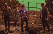 Iron Man, Star Lord, Spider Man and Drax BTS