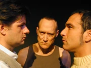 Victor (left), the Creature (middle), and Captain Walton (right) shown in tandem from Trevor Allen's 2009 stage adaptation of Mary Shelley's Frankenstein. Source: https://thecreature.wordpress