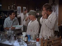 A good view of the lab. Kwang is presenting his answer to the skin rash problem.