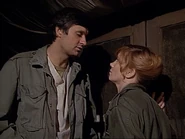 Hawkeye fails to chat up Stevens in "George". "Good thing I thrive on rejection."