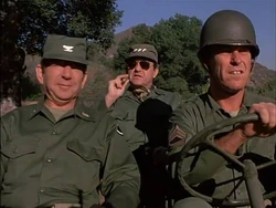 Korshak and Bidwell on the way to the 4077th. Note the Master Sergeant driver (uncredited).