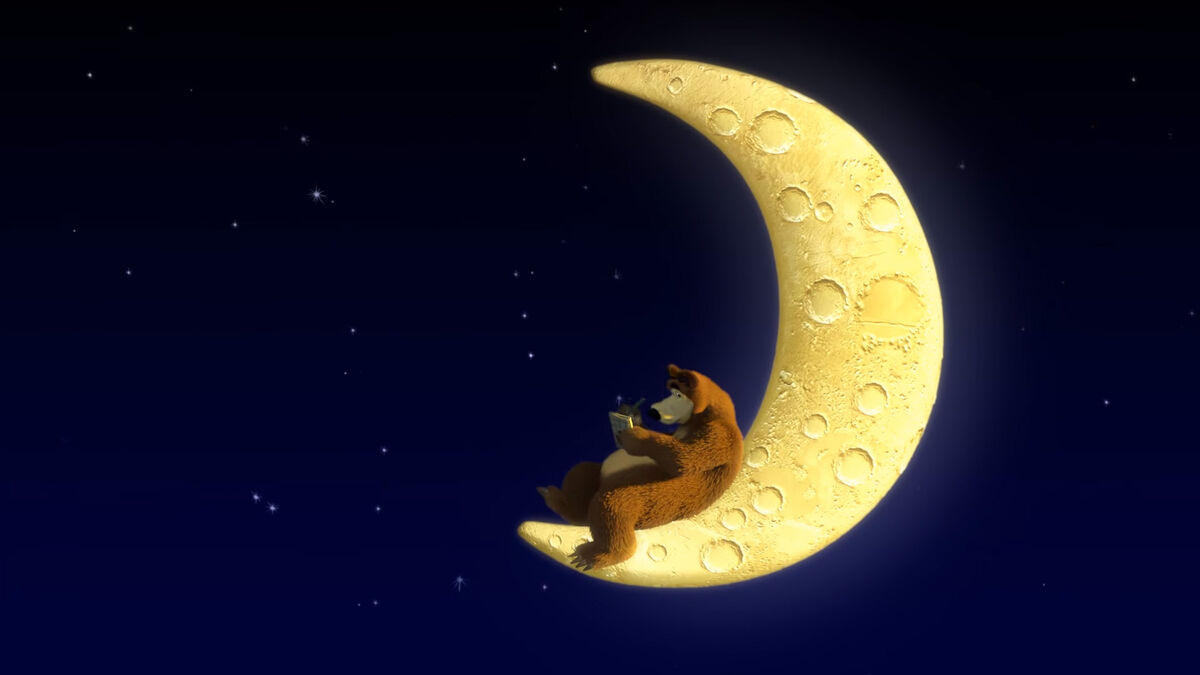 Шагающий по луне. Маша и медведь на Луне. Луна из мультфильма. Маша и медведь натлуне. Луна мультяшная.