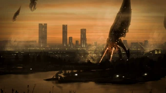 A Prothean city during the Reapers' attack