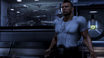 James in a heart to heart moment with Shepard in the Captain's Cabin