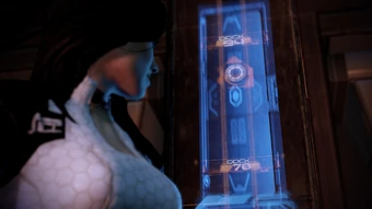 Miranda in one of Mass Effect 2's few elevators