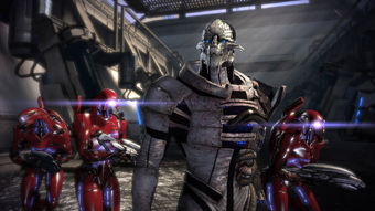 Saren and his geth on Virmire