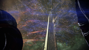 The Shroud dispersing particles into Tuchanka's atmosphere as krogan look on