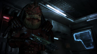 Wrex about to execute a "krogan airdrop"