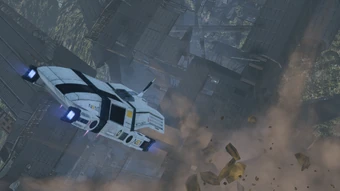 The Kodiak Drop Shuttle leaving the MSV Estevanico to crash down the cliff