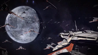 A portion of the turian fleet over Palaven