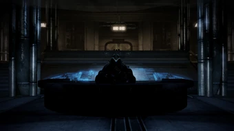 The Shadow Broker welcomes Shepard and squad to his humble lair