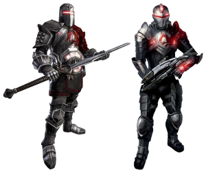 Die Blutdrachenrüstung in Dragon Age und in Mass Effect.