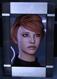 Kelly's cabin portrait in Legendary Edition displaying her original Mass Effect 2 hairstyle