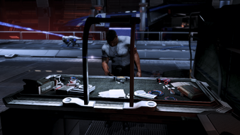 James having a normal day in the Shuttle Bay