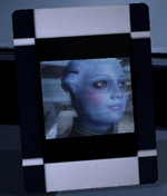 Liara's photo on Shepard's desk aboard the SR-2