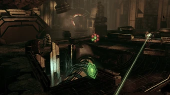 Instead of dashing to the final heat exchanger on the middle exposed path (lower right in the image), tag it through taking the left path instead (cross the small bridge)