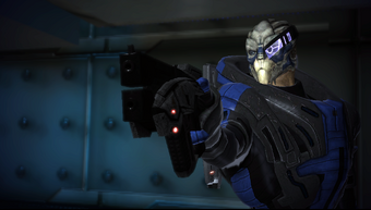 Garrus using a pistol